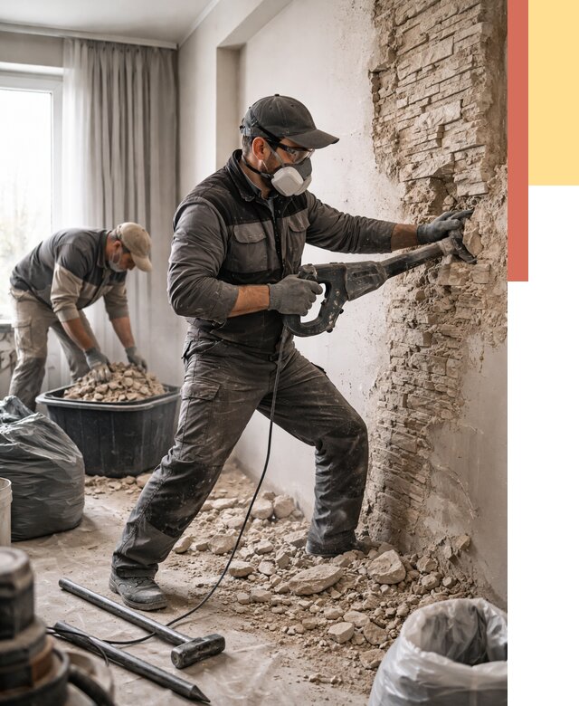 Демонтаж декоративного камня в Лыткарино от 1485 руб/м² — быстро и недорого | ОТДЕЛОЧНИК-Лтк