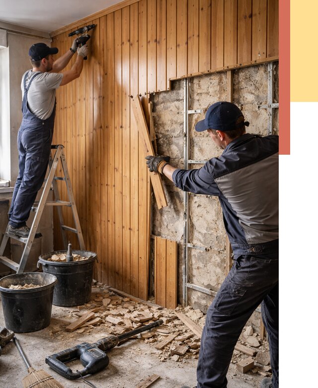 Демонтаж вагонки со стен в Лыткарино от 1485 руб. — снятие, удаление, срочно | ОТДЕЛОЧНИК-Лтк