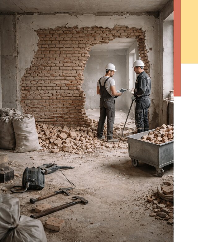 Демонтаж кирпичных стен в Лыткарино от 4302 руб. — быстро, недорого, под ключ | ОТДЕЛОЧНИК-Лтк