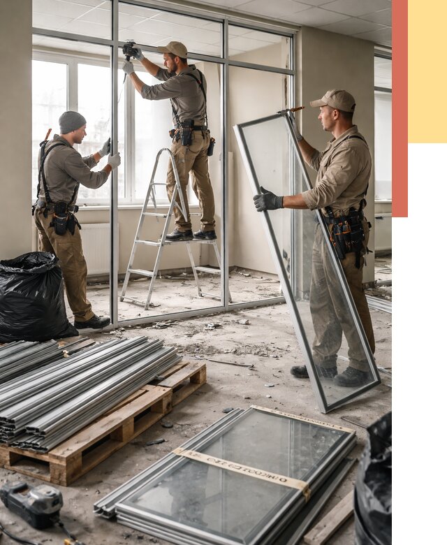 Демонтаж алюминиевых перегородок в Лыткарино от 4302 руб. — быстро и недорого | ОТДЕЛОЧНИК-Лтк