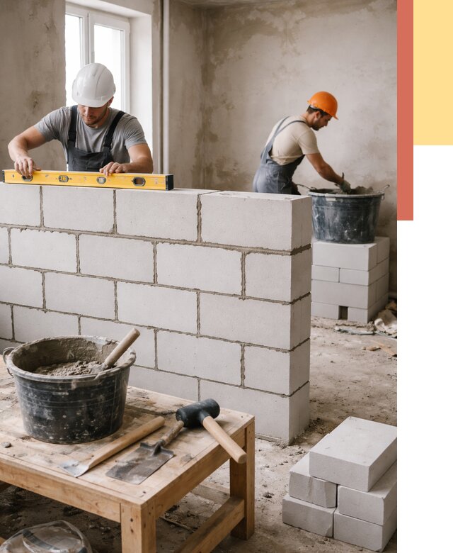 Кладка перегородок из газобетона в Лыткарино от 3278 руб. под ключ | ОТДЕЛОЧНИК-Лтк