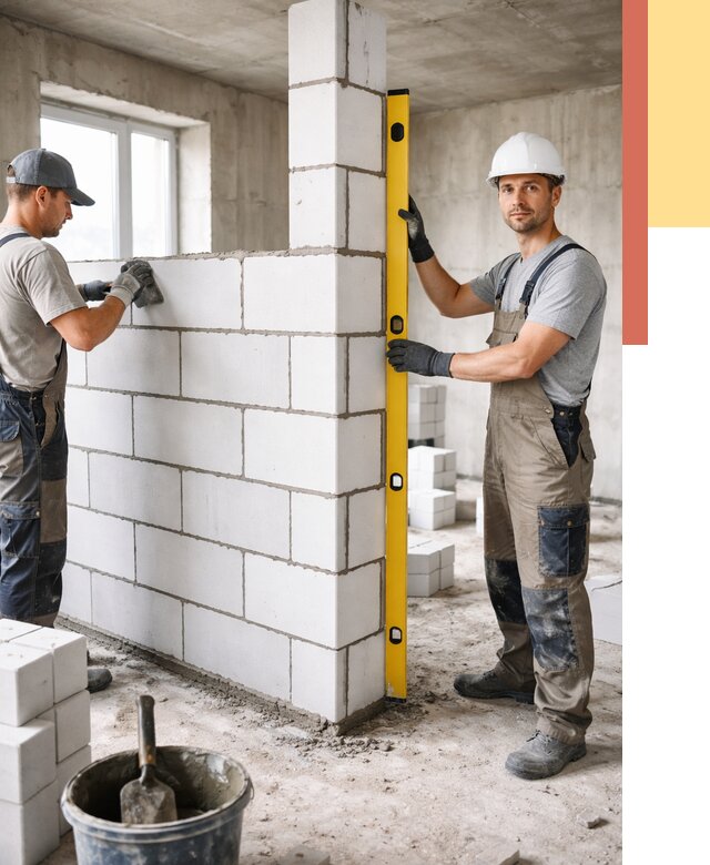 Кладка перегородок из пеноблока в Лыткарино от 1844 руб. под ключ | ОТДЕЛОЧНИК-Лтк