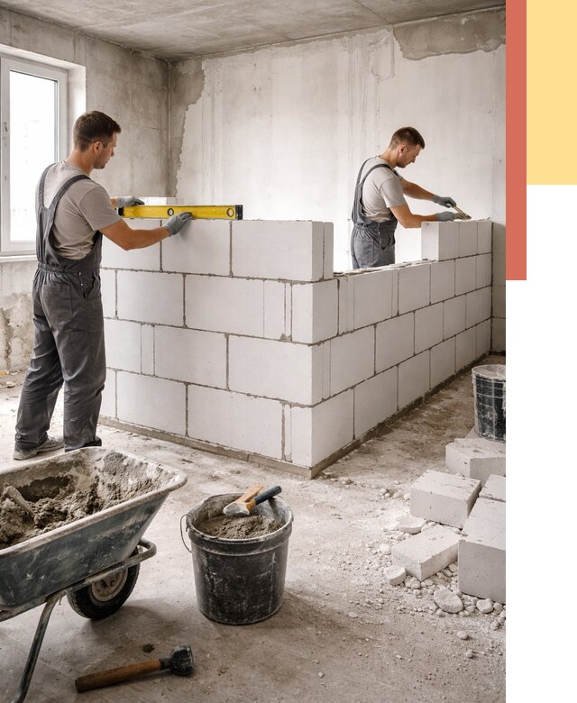 Кладка перегородок из ПГП в Лыткарино от 2561 руб./м2 — монтаж и возведение под ключ | ОТДЕЛОЧНИК-Лтк