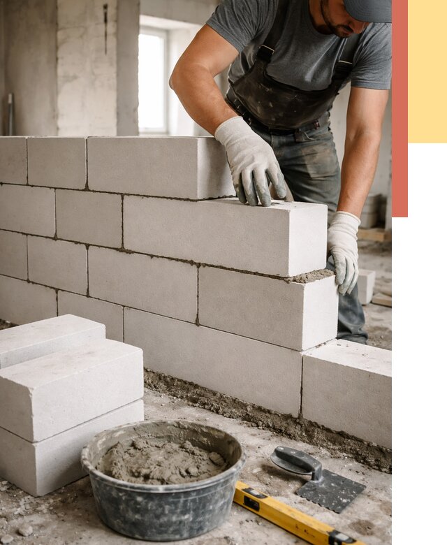 Кладка перегородок из силикатного блока в Лыткарино от 4097 руб. под ключ | ОТДЕЛОЧНИК-Лтк