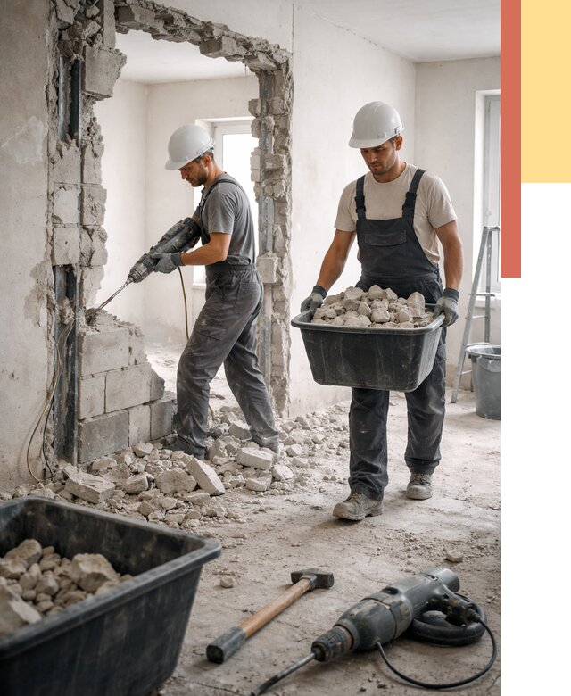 Демонтаж блоковых перегородок в Лыткарино от 3841 руб. — быстро и недорого | ОТДЕЛОЧНИК-Лтк