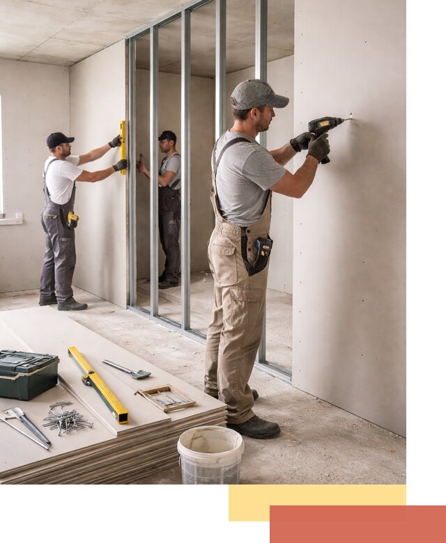 Однослойная перегородка из гипсокартона в Лыткарино под ключ, монтаж и отделка