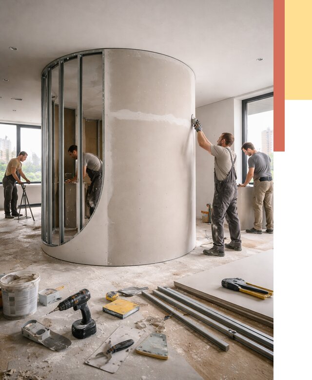 Радиусная перегородка из гипсокартона в Лыткарино от 2970 руб. под ключ | ОТДЕЛОЧНИК-Лтк