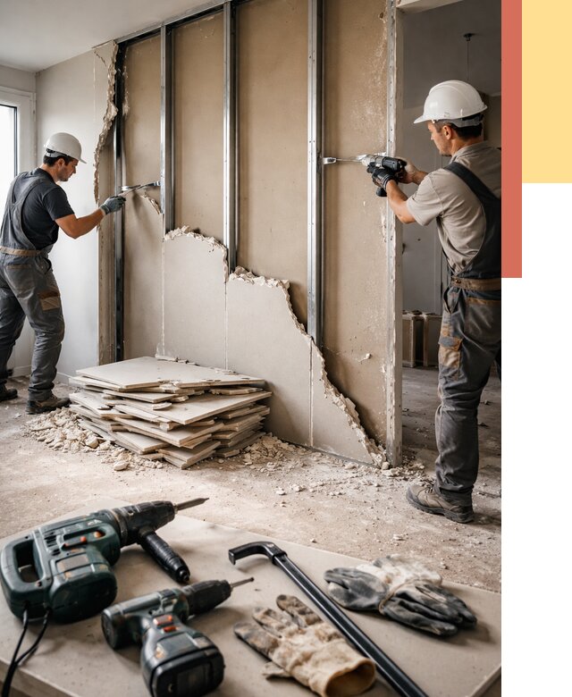 Демонтаж перегородки из гипсокартона в Лыткарино от 1229 руб. быстро и недорого | ОТДЕЛОЧНИК-Лтк