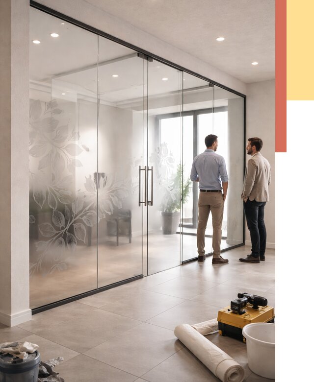 Стеклянные перегородки с рисунком в Лыткарино от 12804 руб. монтаж и нанесение | ОТДЕЛОЧНИК-Лтк