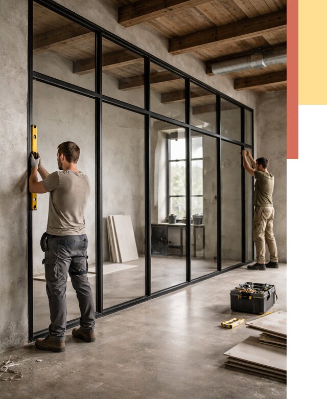 Стеклянные перегородки лофт в Лыткарино от 10755 руб. под ключ | ОТДЕЛОЧНИК-Лтк