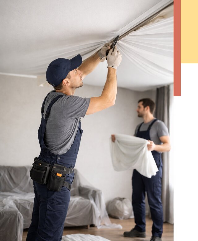 Демонтаж натяжного потолка в Лыткарино от 4609 руб. — снятие и разбор под ключ | ОТДЕЛОЧНИК-Лтк