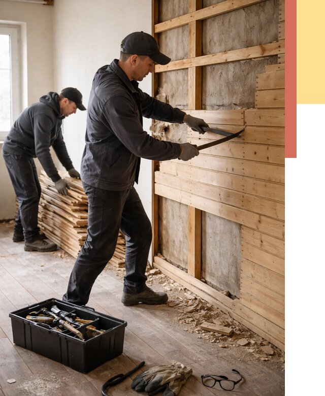 Демонтаж вагонки в Лыткарино от 3892 руб/м2 — быстро и недорого | ОТДЕЛОЧНИК-Лтк