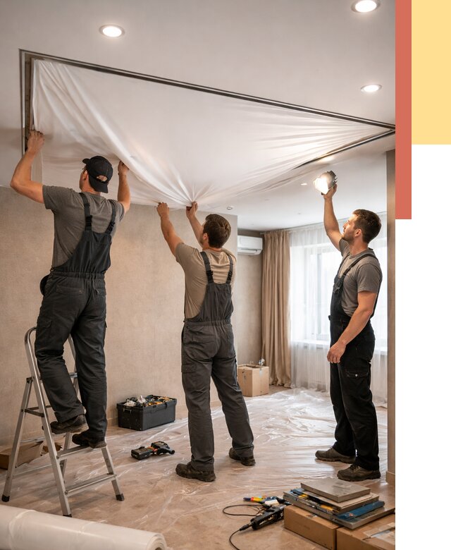 Монтаж ПВХ натяжного потолка в Лыткарино от 3585 руб. под ключ | ОТДЕЛОЧНИК-Лтк