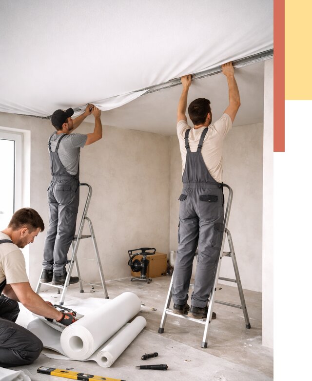 Монтаж тканевого натяжного потолка в Лыткарино от 3585 руб. под ключ | ОТДЕЛОЧНИК-Лтк