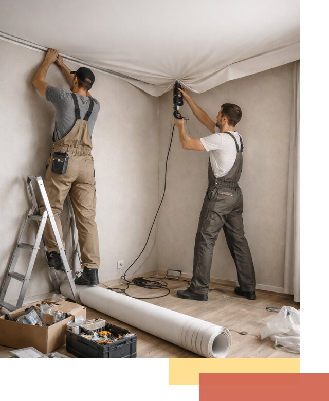 Монтаж цветного натяжного потолка в Лыткарино за один день