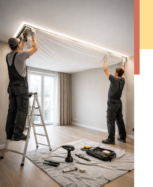 Монтаж парящего натяжного потолка в Лыткарино от 4609 руб. быстро и недорого | ОТДЕЛОЧНИК-Лтк