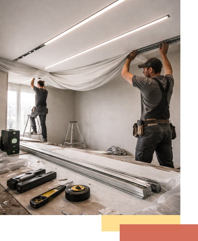 Монтаж натяжных потолков со световыми линиями в Лыткарино