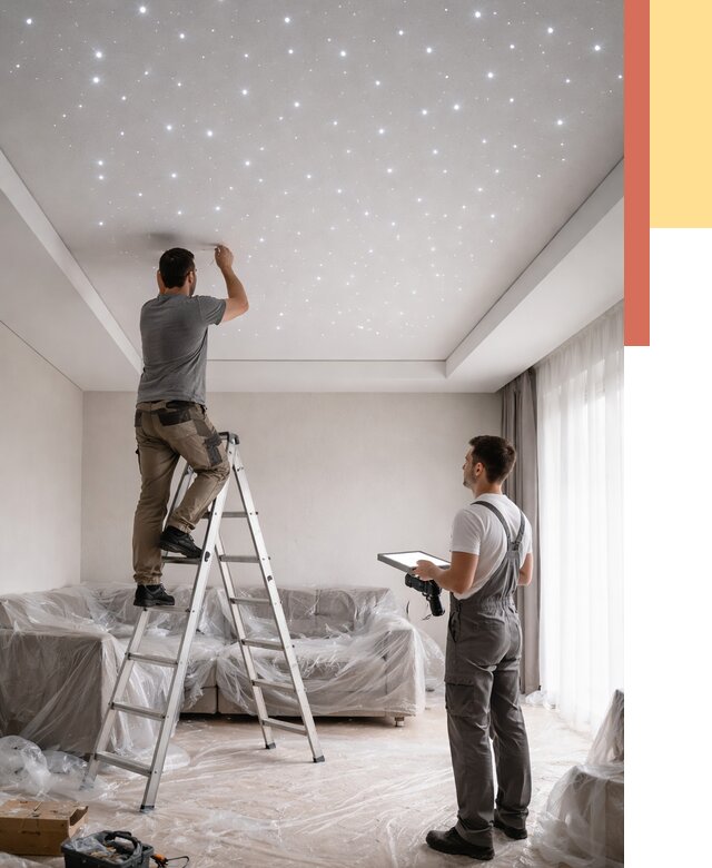 Монтаж натяжного потолка «звездное небо» в Лыткарино от 6658 руб. | ОТДЕЛОЧНИК-Лтк