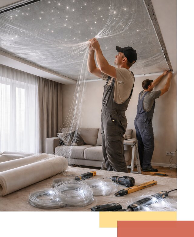 Монтаж натяжного потолка «Звездное небо» в Лыткарино