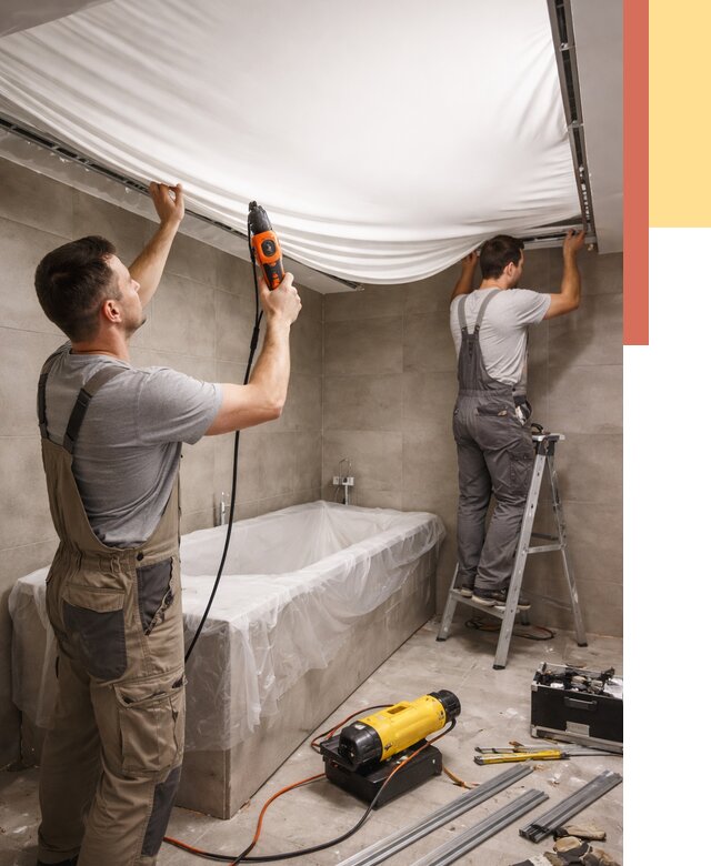 Монтаж натяжного потолка в ванной в Лыткарино от 1229 руб. под ключ | ОТДЕЛОЧНИК-Лтк