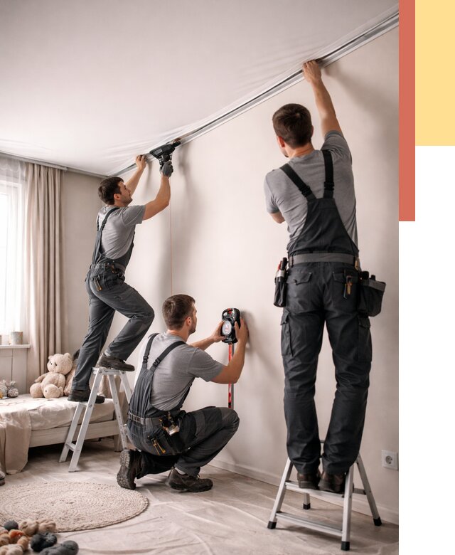 Монтаж натяжного потолка в детской в Лыткарино от 3585 руб. — быстро и недорого | ОТДЕЛОЧНИК-Лтк