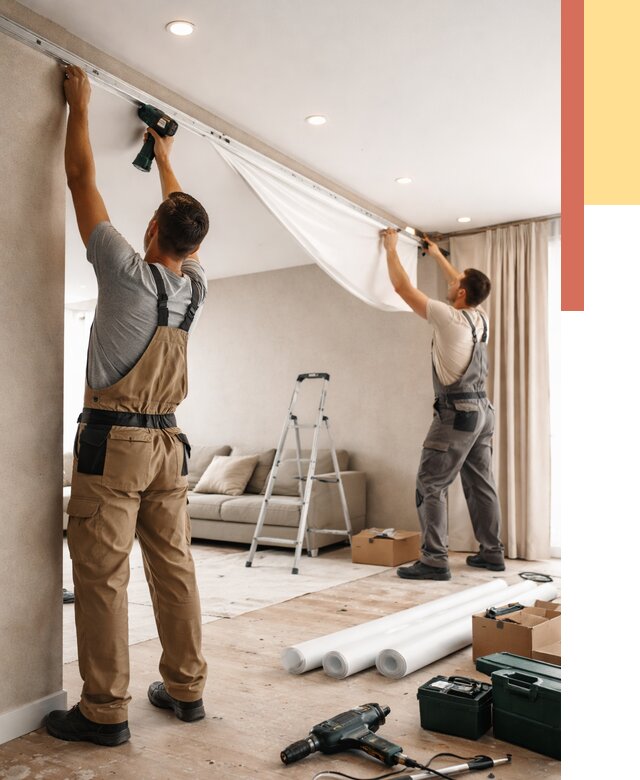 Монтаж натяжного потолка в гостиной в Лыткарино от 563 руб. | ОТДЕЛОЧНИК-Лтк