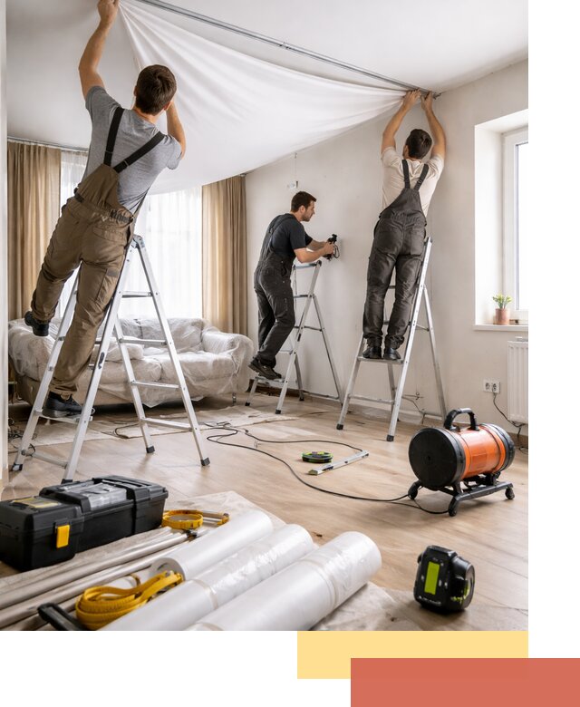 Монтаж натяжного потолка в гостиной в Лыткарино