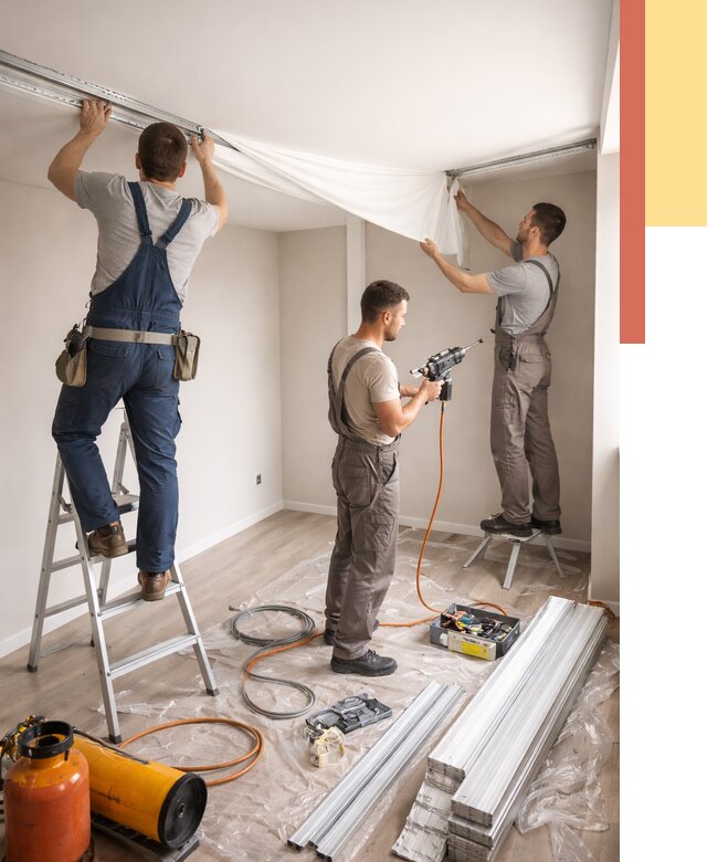 Монтаж натяжного потолка в студии в Лыткарино от 5634 руб. — быстро и недорого | ОТДЕЛОЧНИК-Лтк