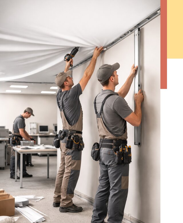 Монтаж натяжного потолка в офисе в Лыткарино от 461 руб/м² — быстро и недорого | ОТДЕЛОЧНИК-Лтк