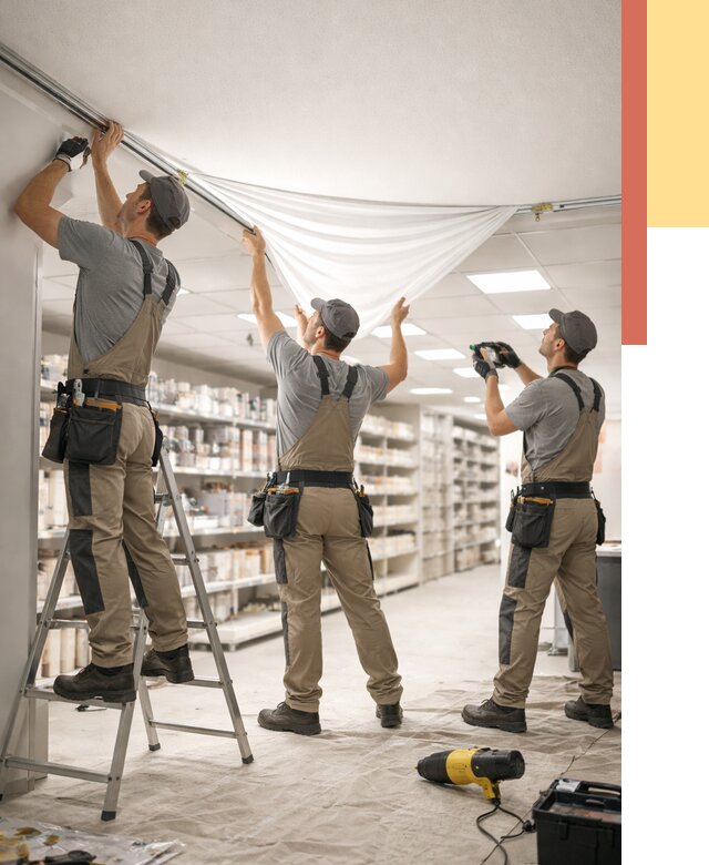 Монтаж натяжного потолка в магазине в Лыткарино от 4609 руб. быстро и недорого | ОТДЕЛОЧНИК-Лтк