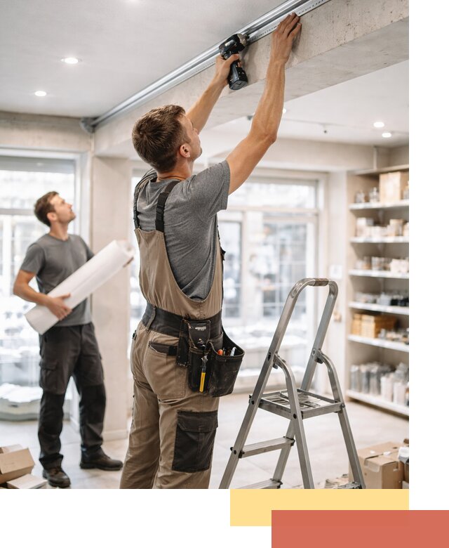 Монтаж натяжных потолков в магазине в Лыткарино