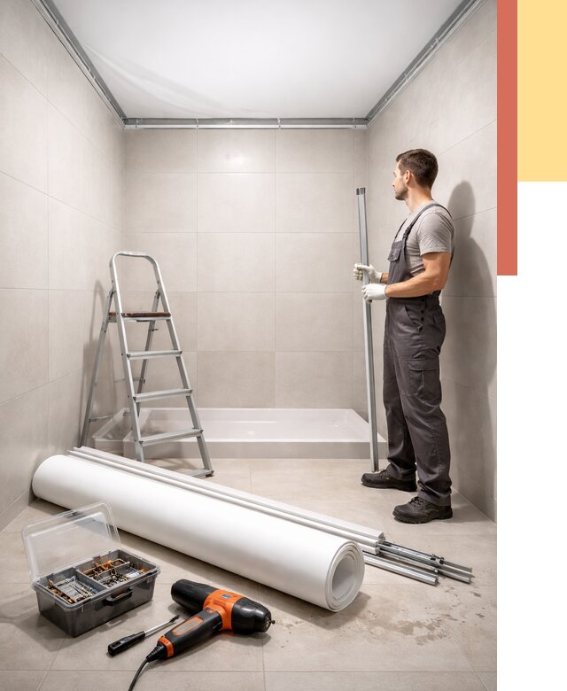 Монтаж натяжного потолка в санузле в Лыткарино от 1895 руб. — ОТДЕЛОЧНИК-Лтк