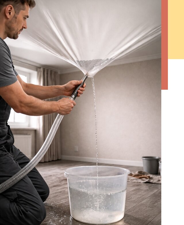 Слив воды с натяжного потолка в Лыткарино от 2561 руб. быстро и недорого | ОТДЕЛОЧНИК-Лтк