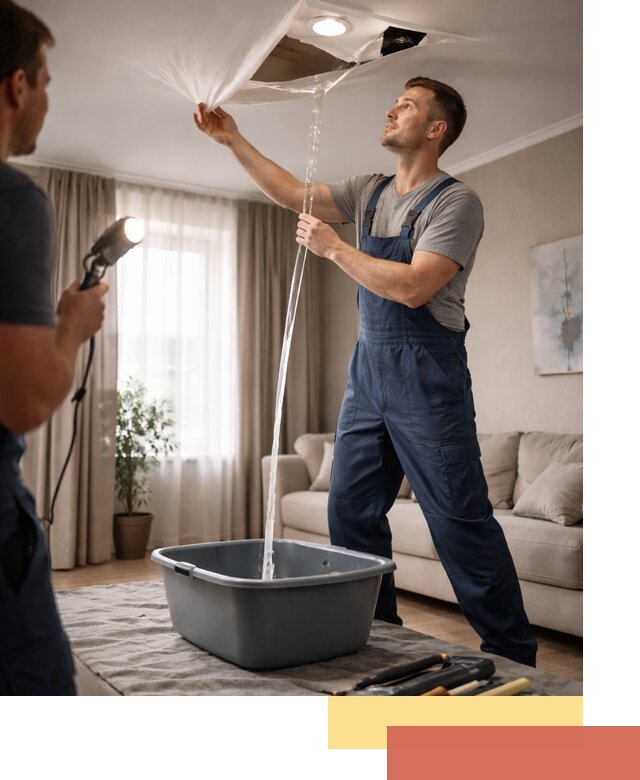 Слив воды с натяжного потолка в Лыткарино быстро и аккуратно