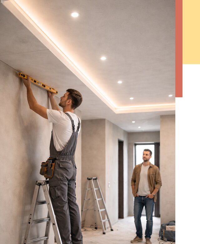 Потолок из гипсокартона с подсветкой в Лыткарино от 768 руб./м2 под ключ | ОТДЕЛОЧНИК-Лтк