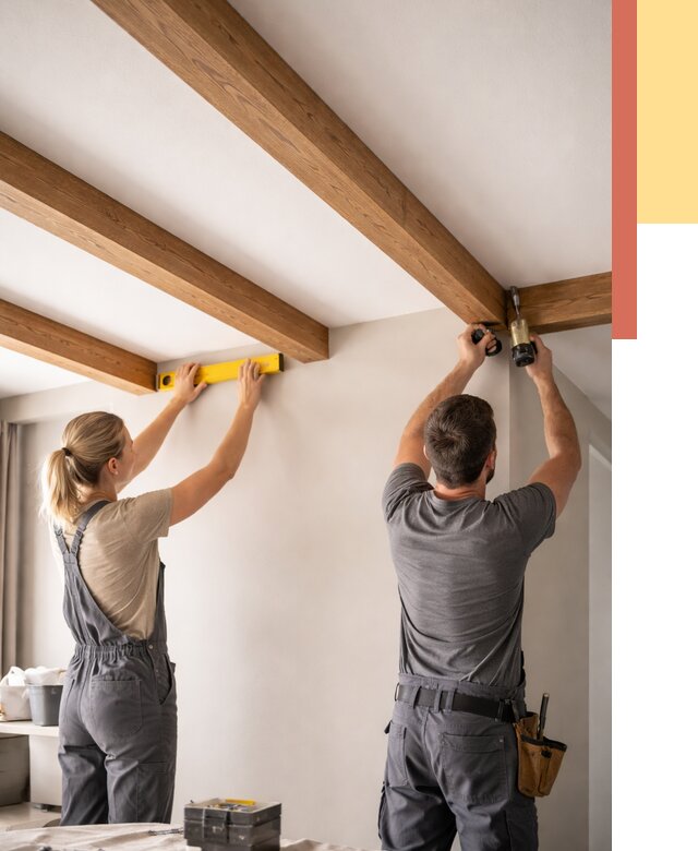 Монтаж декоративных балок на потолок в Лыткарино от 4302 руб. — ОТДЕЛОЧНИК-Лтк